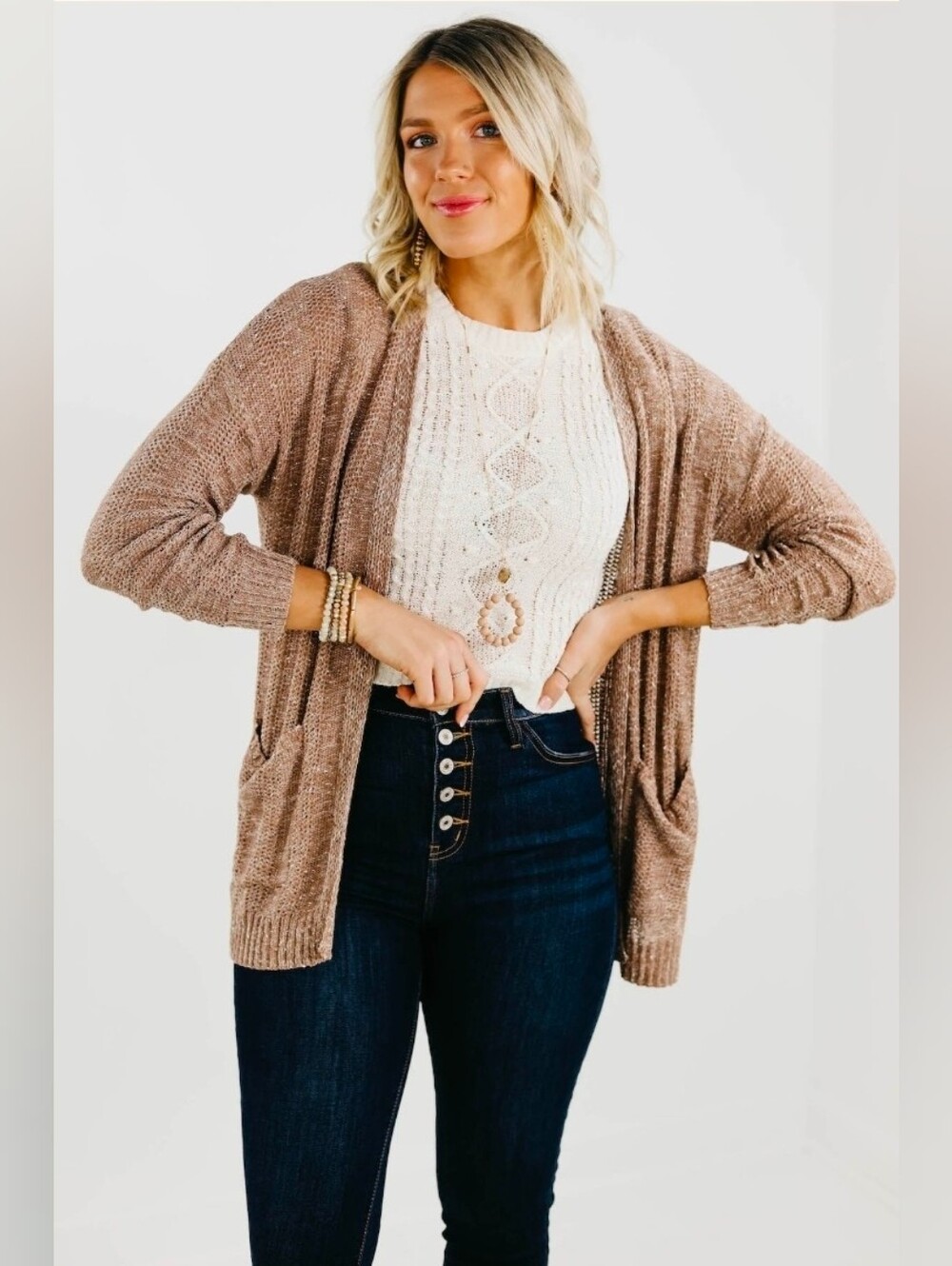 Blu Pepper Open-Front Knit Cardigan Sweater